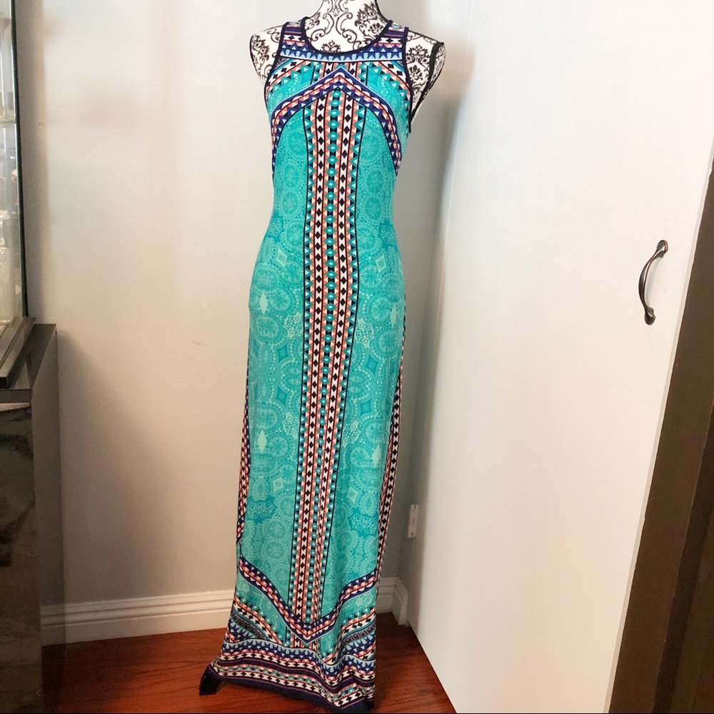 Bisou Bisou Teal and Navy Maxi Dress